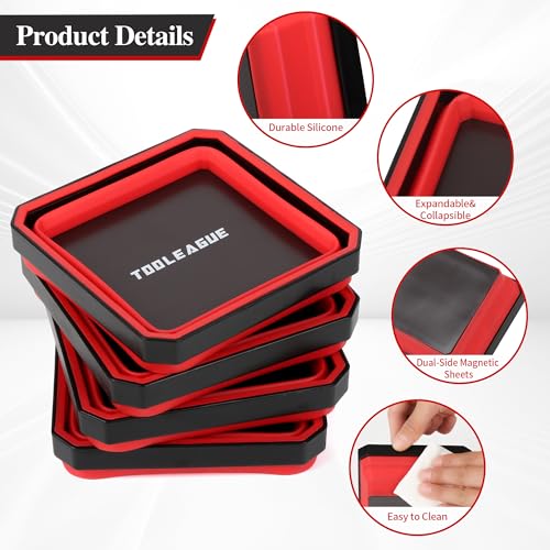 4Pcs Collapsible Magnetic Parts Tray Set with 15Lb Magnetic Pickup Pen - size: 4pcs