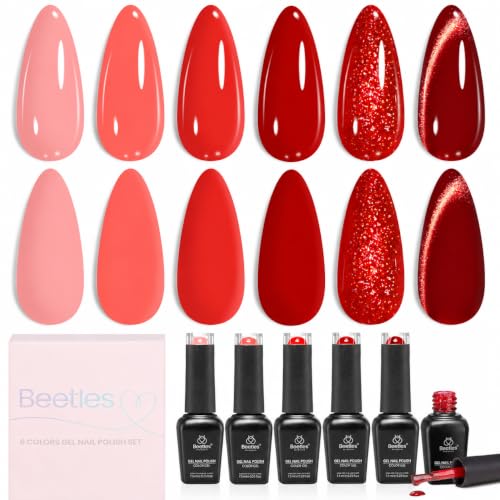 Beetles Red Gel Nail Polish Set, Neon Flame Shimmer Gel Polish - color: Neon Flame