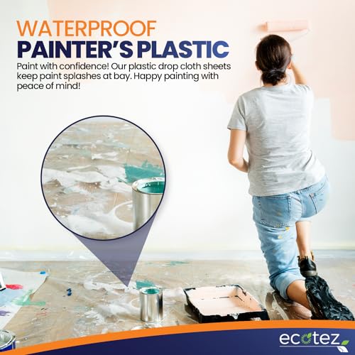 1 Pack 12 x 9 ft Extra Large Plastic Drop Cloth for Painting - size: 1 Sheet-1mil