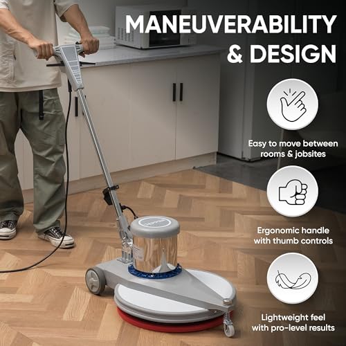 20" High-Speed Commercial Floor Burnisher, 1.5 HP, 1500 RPM, 40ft Cord, Rubber Bumper Guard, with Red, White & Black Pads for Cleaning, Polishing & Burnishing - size: 20" Non-Weighted