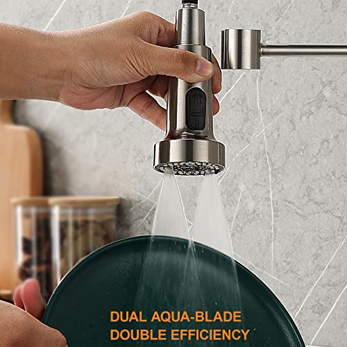 TIORIY Pull Down Spray Head Replacement - for Kitchen Faucet Sprayer Head with 15 Adapters, 3 Function Pull Out Faucet Spray Nozzle, Brushed Nickel - color: Brushed Nickel, style: Blade Spray