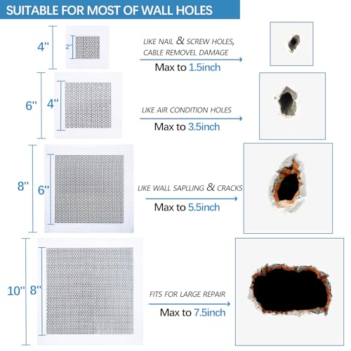 HOMMEE 19Pcs Drywall Patch Repair Kit, 4/6/8/10 inch Aluminum Plate Self-Adhesive Fiberglass Mend Wall Holes
