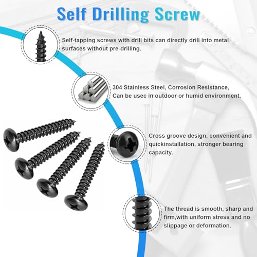 460PCS Black Stainless Steel Wood Screws Assortment Kit, 18 Sizes #4#6#8#10#12 Pan Head Sheet Metal Screws Self Tapping Screws Set for Wood Deck Drywall Concrete Screws, Length 1/4" to 2" - style: Black Pan Head 460PCS