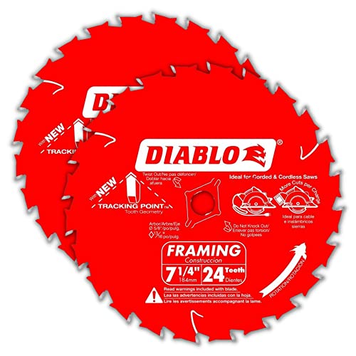 Diablo Tracking Point Circular Saw Blades - 7-1/4 in. 24-Tooth, 2-Pack | Ideal for Wood Cutting - TiCo Hi-Density Carbide, Perma-SHIELD coating, Low Vibration - D0724VPX