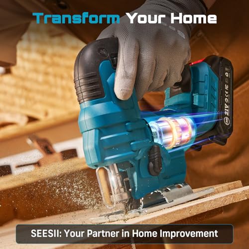 SEESII Jig Saw, Cordless Jigsaw Tool with 2×2.0Ah Batteries and Charger - color: Blue
