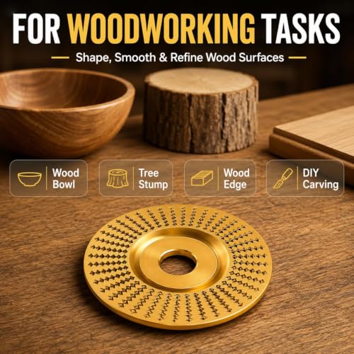 3PCS Angle Grinder Polishing Pad, Wood Grinding Disc Set for Angle Grinder, Tungsten Carbide Grinding Wheel Wood Carving for Cutting, Wood Sanding Polishing and Surface Finishing (Mix,Gold)