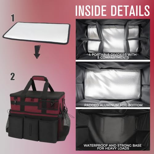 SCAVATA Rolling Cleaning Caddy Bag with Detachable Trolley, Large Cleaning Supplies Organizer with Wheels, Multi-Pocket Cleaning Cart with Adjustable Shoulder Strap for Housekeepers (Magenta) - color: Magenta