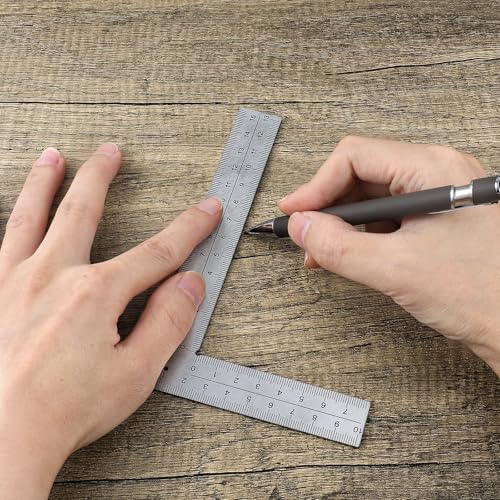 L Shaped Ruler, 4 Inch by 6 Inch Framing Square Stainless Steel Carpenter Square Sliver Metal Square Right Angle Ruler Square Framing Measuring Tool for Engineer Carpenter