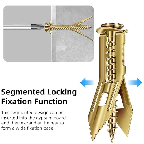 210 PCS Drywall Self Drilling Anchors with Screws Kit,105 PCS Sheetrock Anchors and 105 PCS Screws, Zinc-Plated Steel Material - for Gypsum Board, Hollow Walls, Picture Frames,etc.No Drill Needed - size: 210Pcs 3Size kit