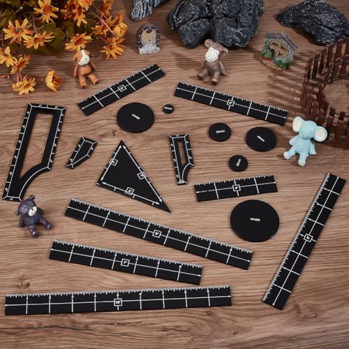 BENECREAT 17Pcs Black Objective Point Markers, Acrylic Objective Makers Ruler Set War Games Measuring Ruler, Round Objective Marker Gaming Accessory for Tabletop Wargames