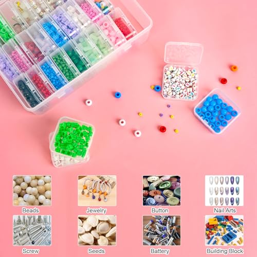 Bead Organizer and Storage Box, 30Pcs Small Clear Plastic Storage Containers 1 Large Craft Organizer Box 1 Sheet Label Sticker, Mini Storage Box for Jewelry Making Diamonds Arts Screws Seeds - size: 1 Pack - 30 Pcs (2.16" x 2.16" x 0.78")