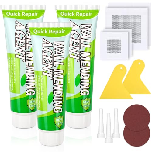 Mckanti 3 Pcs Drywall Repair Kit, Spackle Wall Repair Kit with 4 Pcs Drywall Patch, Sandpaper, Scraper for Wall Repair - color: 3 Pack Wall Spackle