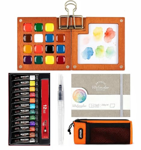 12-Color Travel Watercolor Set with Clip-On Wood Palette