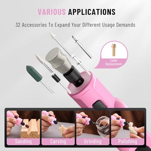 Katerk Pet Dog Nail Grinder - 5 Speed Quiet 32PCS Electric Dog Nail Trimmer - color: Pink