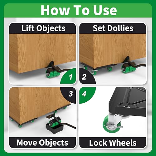 Heavy Duty Furniture Dolly 360 Rotate 5 Wheels 3000 Lbs Capacity 5.3x5.3 in - color: Green, size: 5.3x5.3 IN-6 Sliders