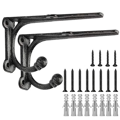 Shelf Brackets with Hooks 6 Inch, Heavy Duty Floating Shelf Bracket, Cast Iron Shelving Brackets for DIY Wall Shelves, Rustic Shelf Brackets, 2 Pack - size: 2 Pack 6'' Bracket