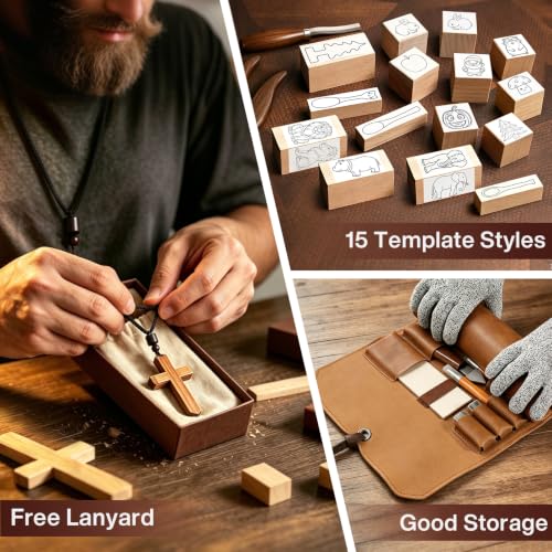 Deluxe Wood Carving Kit,40Pcs Wood Carving Tools with Leather Storage Bag - color: Walnut Brown- 40 Pcs