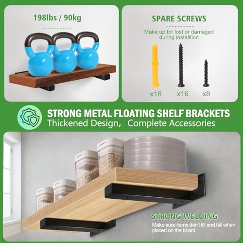 8 Inch Floating Shelf Brackets Heavy Duty, Square Shelving Brackets, Metal Floating Shelf Supports, Black Wall Mount Brackets 4 Pack - size: 8 Inch