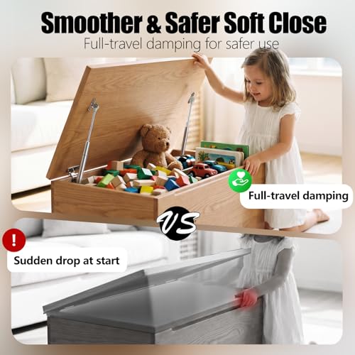 Vepagoo 2 Pack Soft Close Hinges for Toy Box, 15 inch 150N Gas Springs for Heavy Lids, Slow Close Safety Hinges for Tool Box Chest, Hydraulic Accessories for Wooden Storage
