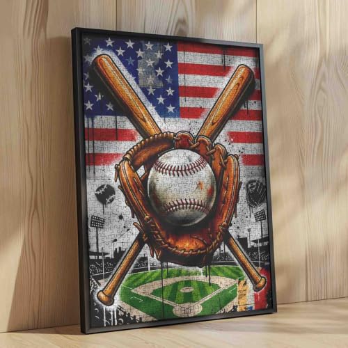 Baseball Field Patriotic America Flag 1000 Piece Jigsaw Puzzles for Adults - color: Sports 03