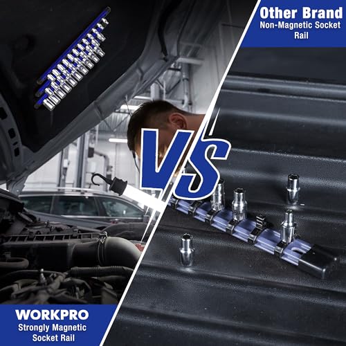 WORKPRO Magnetic Socket Organizer, Heavy Duty 3/8-Inch Drive Socket Rail - color: Blue, size: 3/8" DR