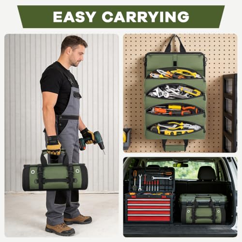 ANILD 13 Inch Regular Long Tool Bag Roll Up, Roll Up Tool Bag Organizer - color: Green, size: Regular
