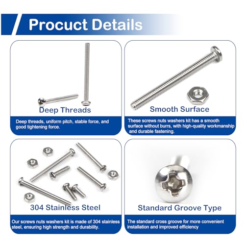 #2-56 Phillips Pan Head Machine Screws Nuts Assortment Kit, 5/32"-1" Length - size: #2-56