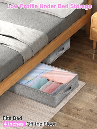 punemi 4 inch High Soft Low Profile Under Bed Storage Bins, 2 Pack, Grey - color: Grey, size: 2 Pack-4 inch Tall-Soft