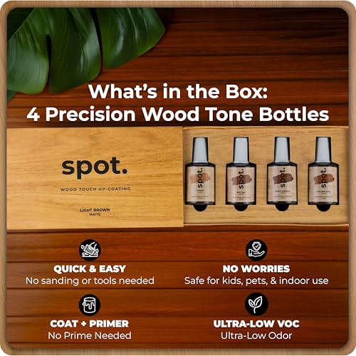 Light Brown Wood Stain Repair Kit, Brush-On Touch-Up Stain Bottles, Golden Oak, Early America, Cherry, Red Oak, Interior and Exterior Wood, 4 fl oz Total by spot. - color: Light Brown