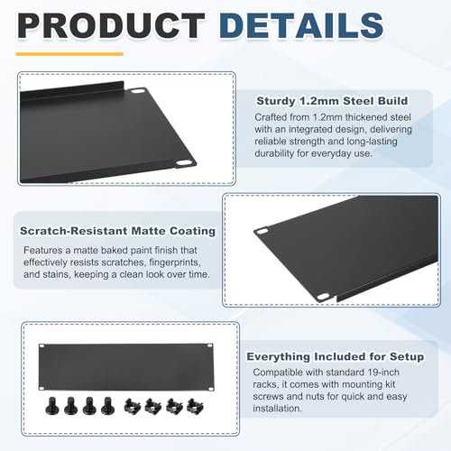 1 Set 3U Blank Panel, Metal Rack Mount Filler Panel Kit with Screws and Nuts for 19 Inches Network Enclosure Server Rack Cabinet Cable Accessories, Black - size: 133.5mm (3U)