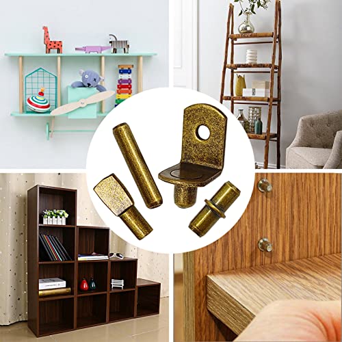 104Pcs Shelf Pins Pegs Kit,4 Styles Shelf Support Pegs,Bookshelf Pegs for Shelves,Cabinet Shelf Bracket Pegs Shelf Holders Pins for Kitchen Furniture & Closet (5mm & 1/4inch,Bronze Tone) - style: 4 Style-Bronze tone-104 Pcs