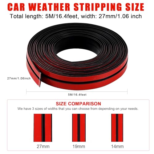 16.4Ft Car Sunroof Seal Car Windshield Seal Strip Universal Windshield Weather Stripping T Shape Windshield Rubber Seal for Roof Sunroof Front Rear Windshield (27mm), Black, MFT002-5M27 - size: 1.06 in x 16 ft