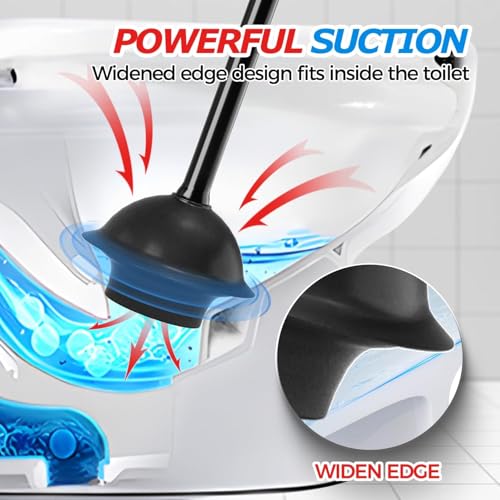 FORASTO 3Pack Toilet Plunger with Holder - Heavy Duty Bathroom Tools - color: Black, size: 3Pack
