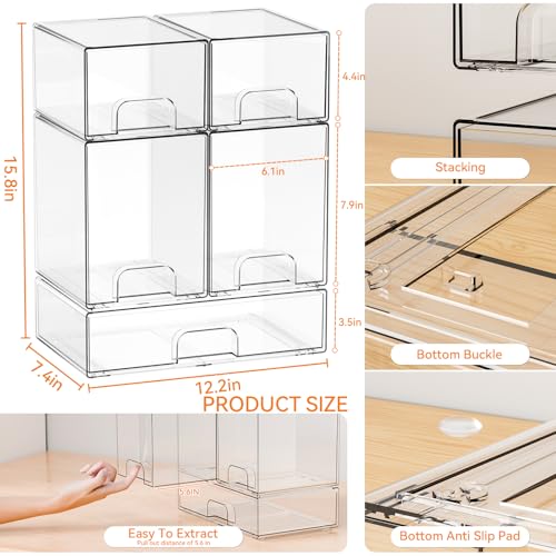 Yieach 5 Set Clear Baby Bottle Organizer for Countertop,BPA FREE Bottle Station Organizer for Breast Pump Parts,Pacifier and Baby Accessories,Stackable Drawers for Bathroom,Cabinet,Pantry Organization - style: 5 PACK