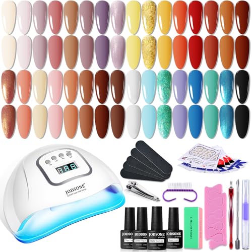 JODSONE 36 Pcs Gel Nail Polish Kit with U V Light of 32 Color Gel Polish Nail Collections Base and Top Glitter Coat Manicure Tools - color: KIT-08
