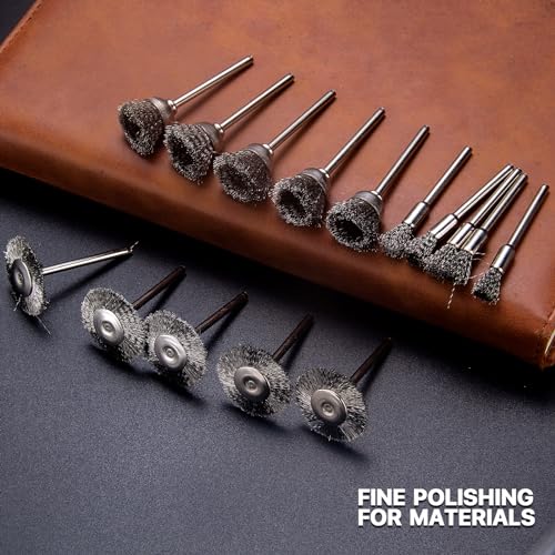 15 Pieces Stainless Steel Wire Brushes, Wire Brush Wheel, Steel Wire Polishing Wheel Kits for Dremel Rotary Tools (1/8 Inch Mandrel) - color: silver