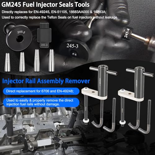 6706 Fuel Injector Rail Assembly Remover & GM245 Fuel Injector Seals Tools Perfectly Fits for GM Engines