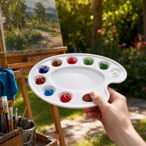 Hulameda Update 30pcs Paint Tray Palettes,Plastic Paint Tray Palette,Paint Palettes,Paint Pallets with 9 Wells for Adults & Kids, or Painting or DIY Craft Class,White - color: 30pcs