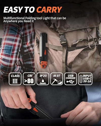 LED Work Light, Foldable Magnetic Work Light,Mechanic Light with 180°Rotate - color: Orangey