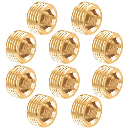 Glarks 10Pcs Brass 1/2'' NPT Male Pipe Plug Fitting Set Internal Hex Thread Socket Pipe Plug Kit - size: 1/2''NPT