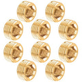 Glarks 10Pcs Brass 1/2'' NPT Male Pipe Plug Fitting Set Internal Hex Thread Socket Pipe Plug Kit - size: 1/2''NPT
