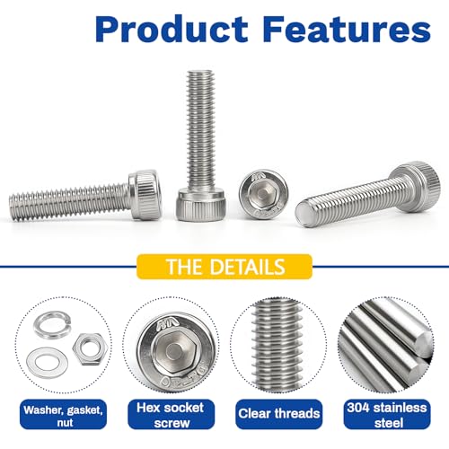 1020Pcs M2 304 Stainless Steel Hex Socket Cap Bolt & Nut Set - size: M2x4/6/8/12/10/16/20-1020Pcs