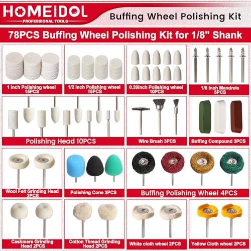 78Pcs Buffing Wheel for Dremel Polishing Kit with Polishing Compound