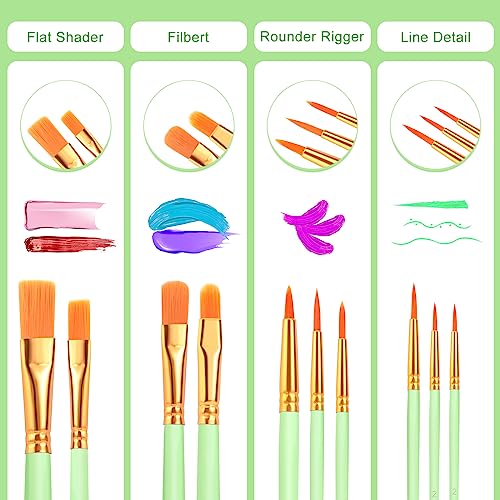 ESRICH 80PCS Paint Brushes, Paint Brush for Acrylic Painting - color: Green, size: 80