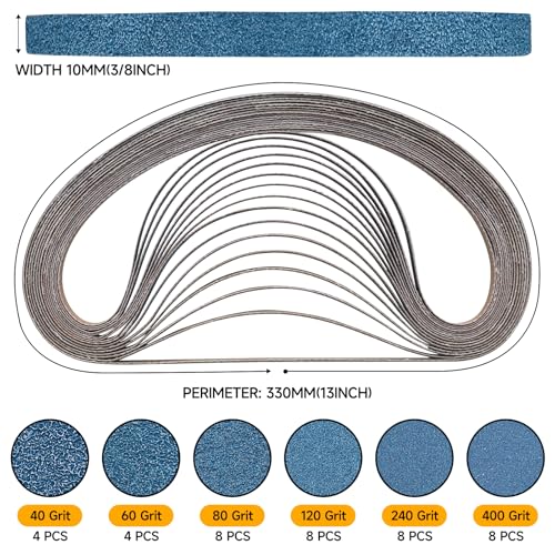 40-Piece Premium 3/8 x 13 Inch Zirconia Sanding Belts 40-400 Grit - color: Mix Grit, size: 3/8x13 Inch