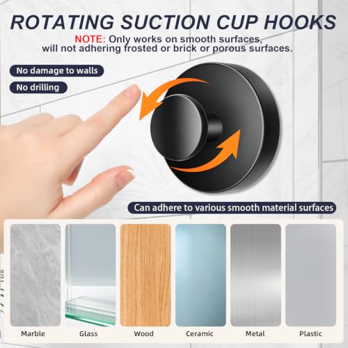 Reusable Suction Cup Hooks for Shower, Drill-Free Wall Hooks (4, Black) - color: Black