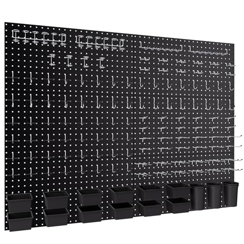 INCLY 226PCS Black Metal Pegboard Wall Organizer 48x36 Inch - color: Black, size: 48x36 Inch