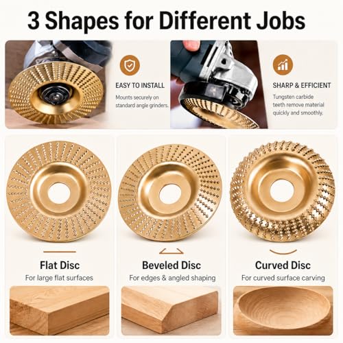 Tungsten Carbide Cutting Wheel, Angle Grinder Polishing Pad, Heavy-Duty Wood Carving Disc Set, ungsten Carbide Grinding Wheel Wood Carving for 4" & 4-1/2" Grinders (Mix)