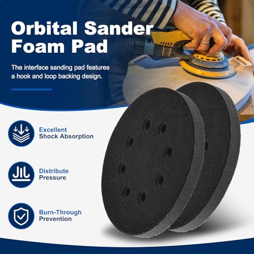 4Pcs 5 Inch Interface Pads, 8 Hole Foam Sanding Pads