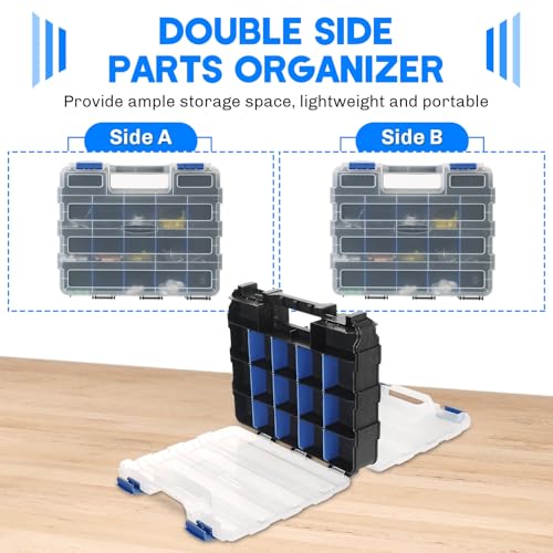 Small Parts Organizer Storage Case Tools Box 34-Compartments - color: Blue